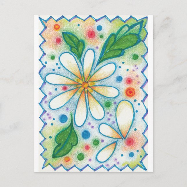 Springtime Flowers Drawing Retro Psychedelic Daisy Postcard (Front)