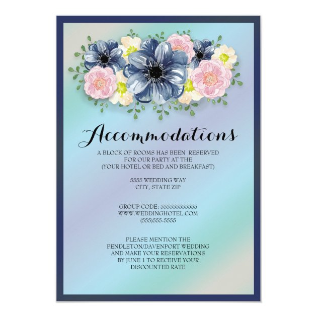 Springtime Flowers On Blue Wedding Accommodations Card