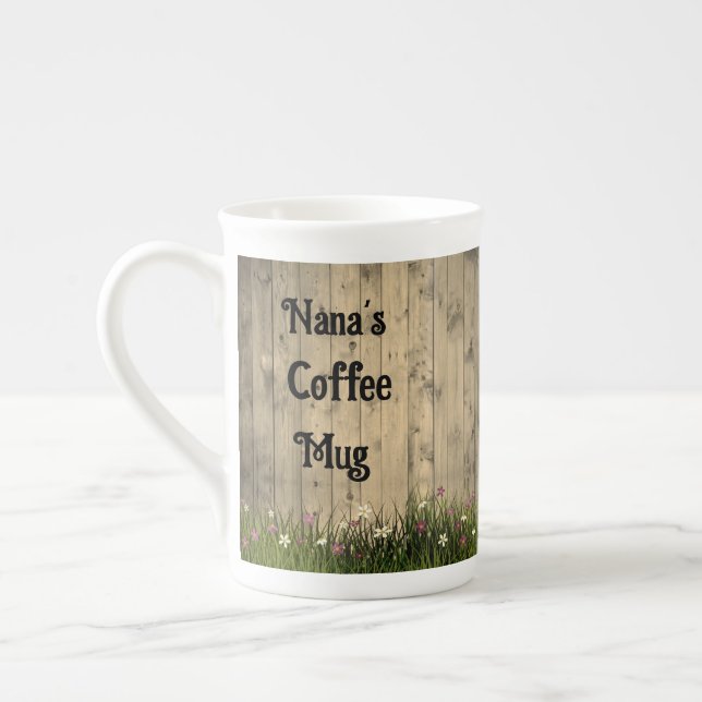 Springtime Flowers on Wood Personalized Bone China Mug (Left)