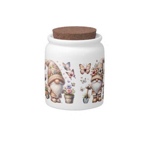 Springtime Garden Gnome Porcelain Candy Jar