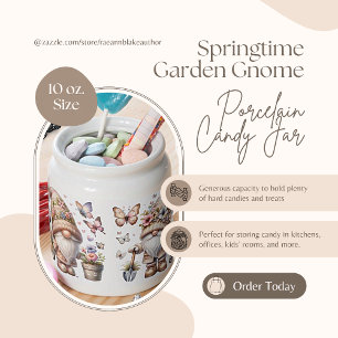 Springtime Garden Gnome Porcelain Candy Jar