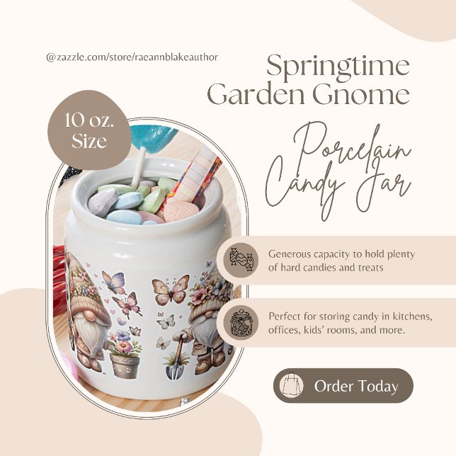 Springtime Garden Gnome Porcelain Candy Jar (Creator Uploaded)