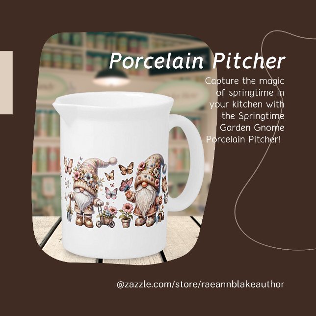 Springtime Garden Gnome Porcelain Pitcher (Creator Uploaded)