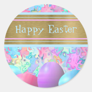 Springtime Happy Easter Eggs Holiday Card Classic Classic Round Sticker