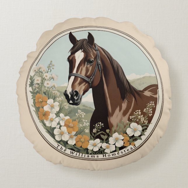 Springtime Horse Round Pillow (Front)