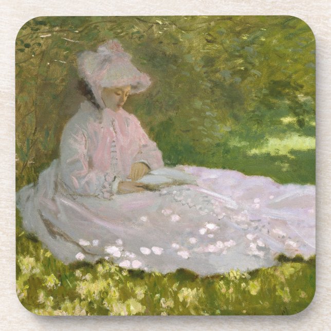 Springtime, Impressionist Portrait, Claude Monet Beverage Coaster (Front)