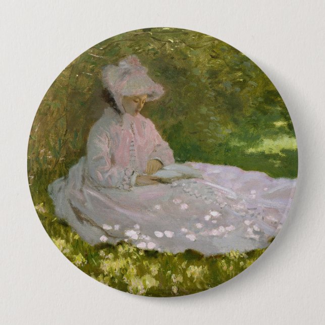 Springtime, Impressionist Portrait, Claude Monet Button (Front)