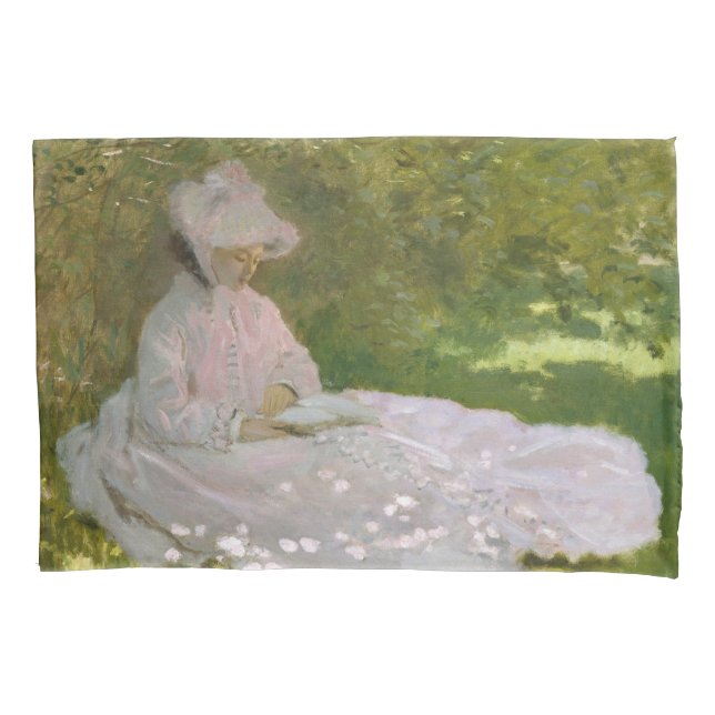 Springtime, Impressionist Portrait, Claude Monet Pillow Case (Front)