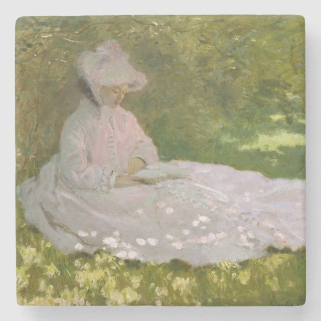 Springtime, Impressionist Portrait, Claude Monet Stone Coaster (Front)