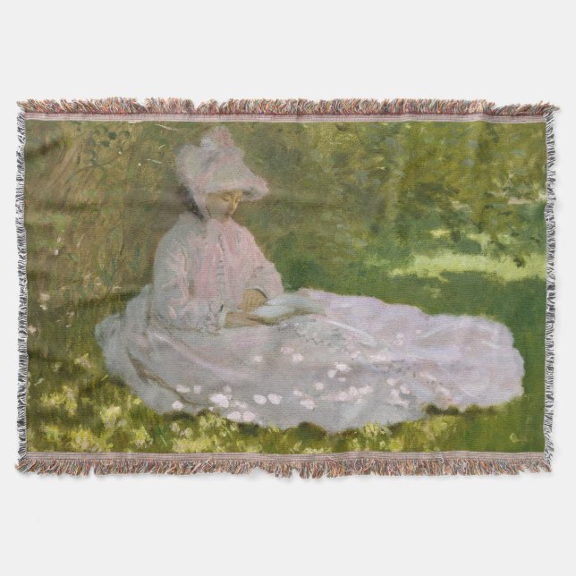 Springtime, Impressionist Portrait, Claude Monet Throw Blanket (Front)