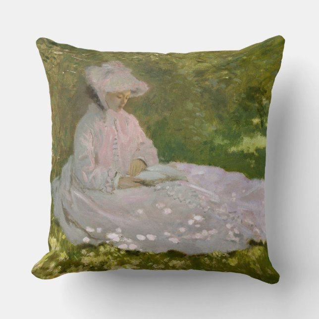 Springtime, Impressionist Portrait, Claude Monet Throw Pillow (Front)