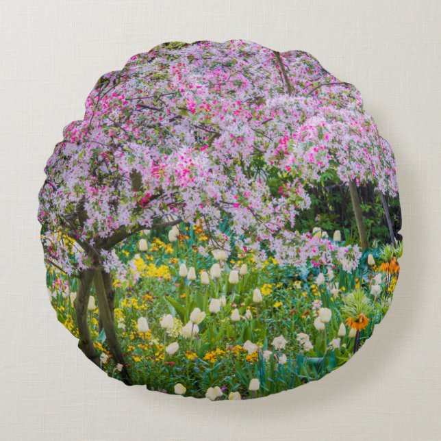Springtime in Claude Monet's garden Round Pillow (Front)