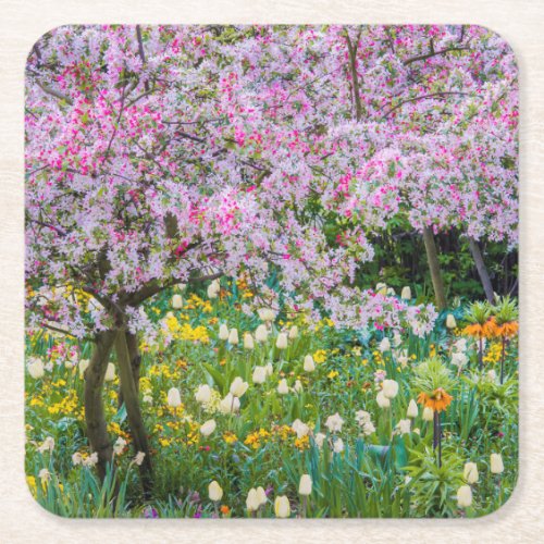 Springtime in Claude Monets garden Square Paper Coaster