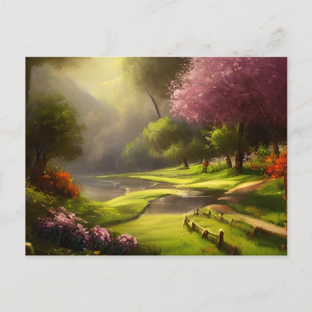 Springtime in the Countryside Village Postcard (Front)