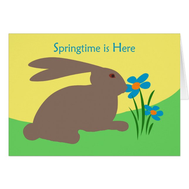 Springtime is Here, Rabbit Smelling a Flower Cards (Front Horizontal)