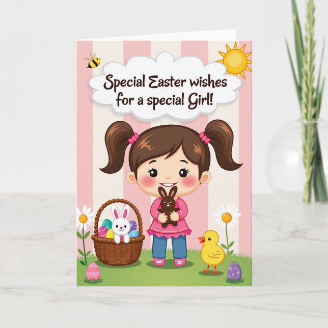 Springtime Joy Girl And Animal Card (Front)