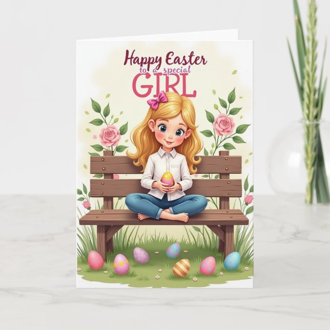 Springtime Joy Girl Egg Card (Front)