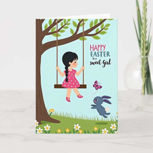 Springtime Joy Girl Swing Card (Front)
