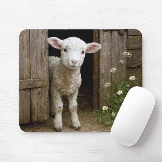 Springtime Lamb In Barn Door Mouse Pad (With Mouse)