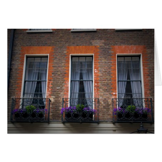 Springtime London Window Flower Boxes Card (Front Horizontal)