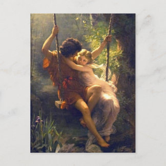 Springtime ~ Lovers on Swing Painting Postcard