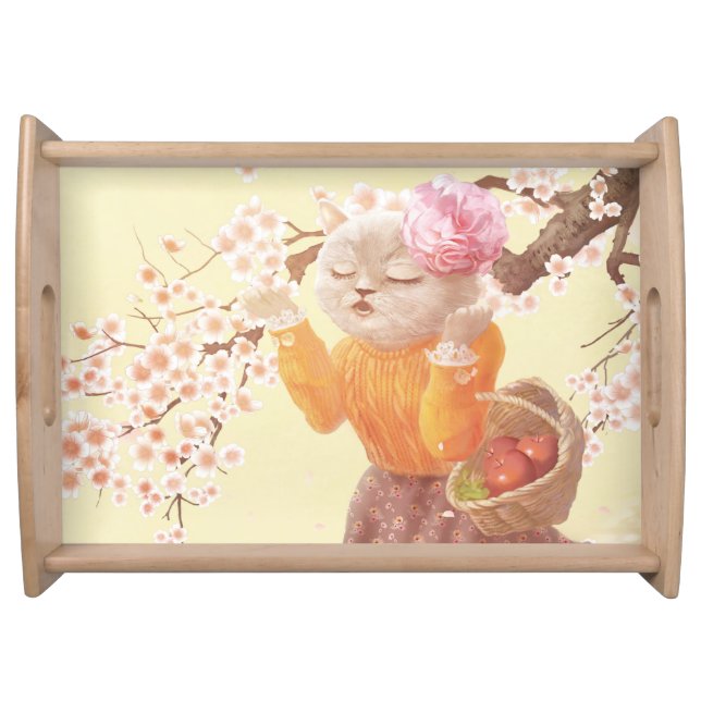 Springtime Melody: Miss Meow Singing Under Sakura Serving Tray (Front)