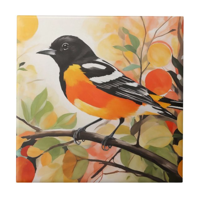 Springtime Nature's Charm Bird Baltimore Oriole Ceramic Tile (Front)