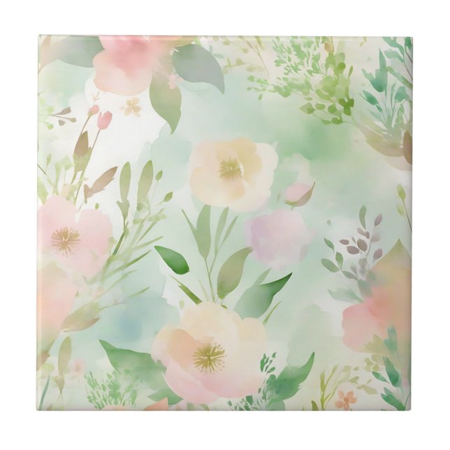 Springtime Pastel Watercolor Ceramic Tile (Front)