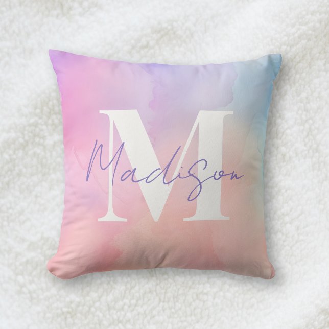 Springtime Pastel Watercolor Monogram Throw Pillow (Creator Uploaded)