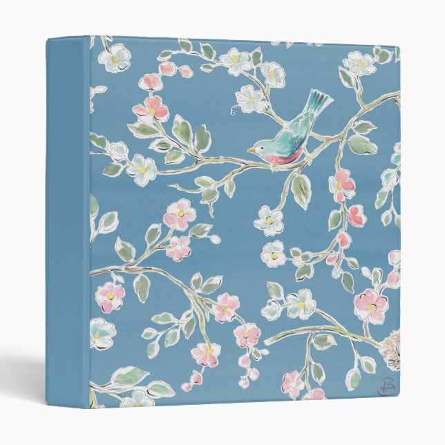 Springtime Pattern - Birds & Flowers 3 Ring Binder (Front/Spine)