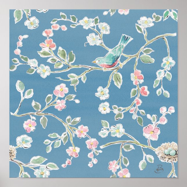 Springtime Pattern - Birds & Flowers Poster (Front)