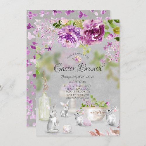 Springtime Peonies Bunny Floral Easter Brunch Invitation