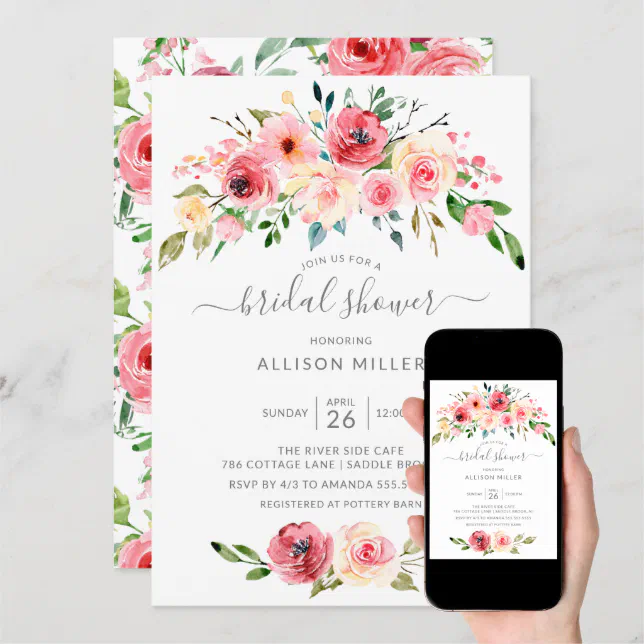 Springtime Peonies Rose Floral Bridal Shower Invitation | Zazzle