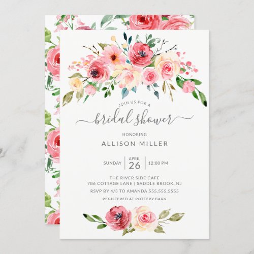 Springtime Peonies Rose Floral Bridal Shower Invitation