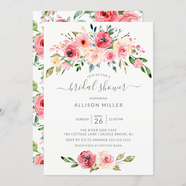 Springtime Peonies Rose Floral Bridal Shower Invitation | Zazzle