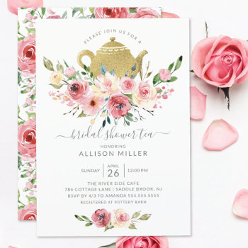 Springtime Peonies Rose Floral Bridal Shower Tea Invitation by invitationstop at Zazzle