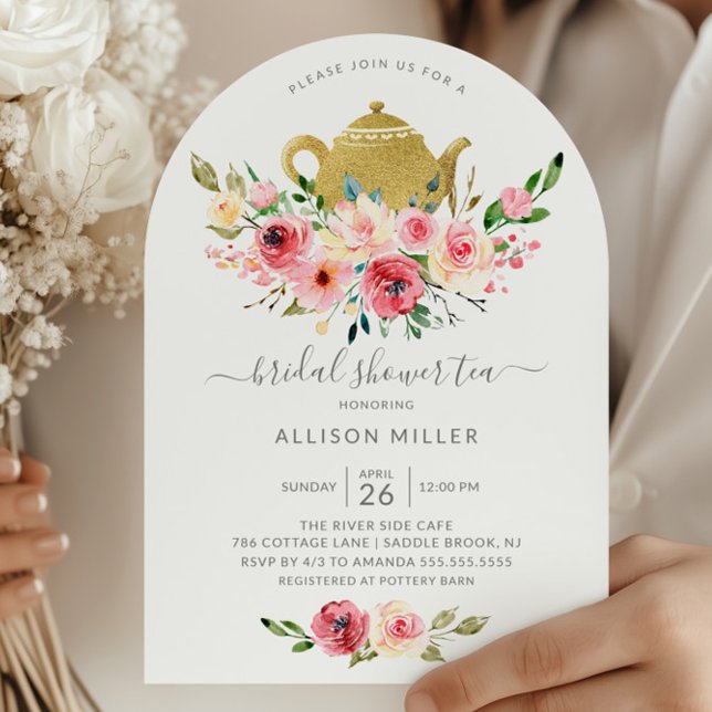 Springtime Peonies Rose Floral Bridal Shower Tea Invitation (Creator Uploaded)