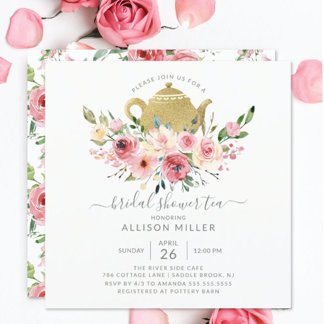 Springtime Peonies Rose Floral Bridal Shower Tea Invitation (Creator Uploaded)