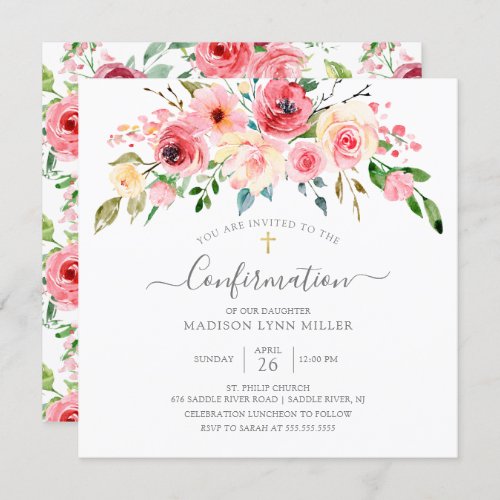 Springtime Peonies Rose Floral Confirmation Invitation