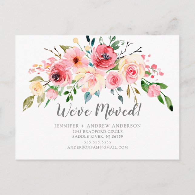 Springtime Peonies Rose Floral Moving Announcement Postcard (Front)