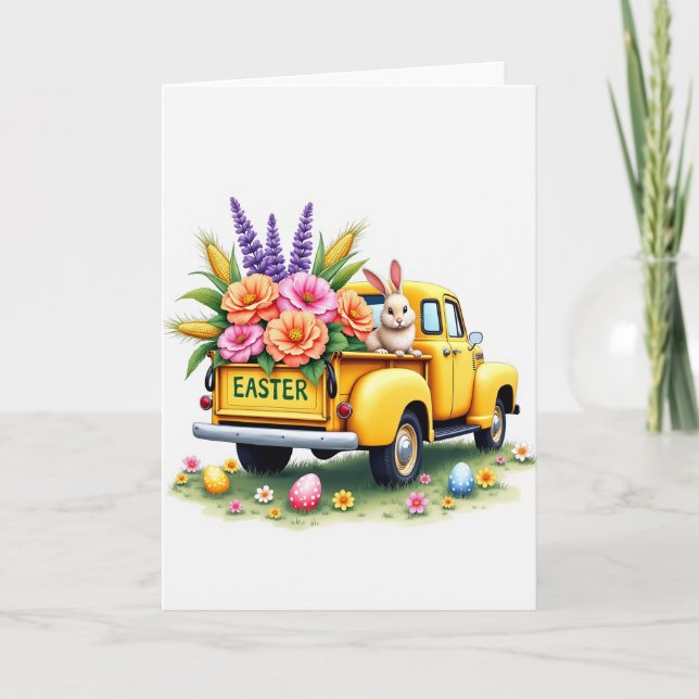 Springtime Pickup Truck Easter Card (Front)