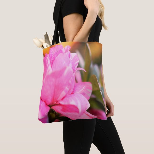 Springtime Pink Azalea Brushed Polyester Tote Bag (Close Up)