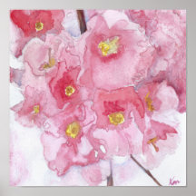Springtime Pink Cherry Blossoms Watercolor