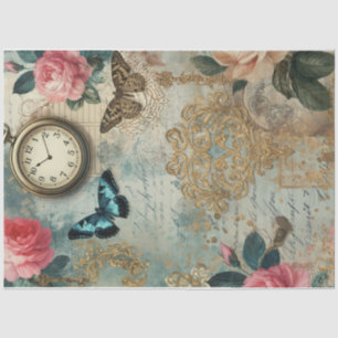 Springtime Pocket Watch Floral Decoupage Paper