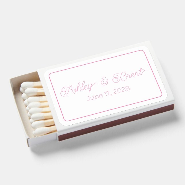 Springtime Pretty Script Wedding Favor Matchboxes (Front Open)