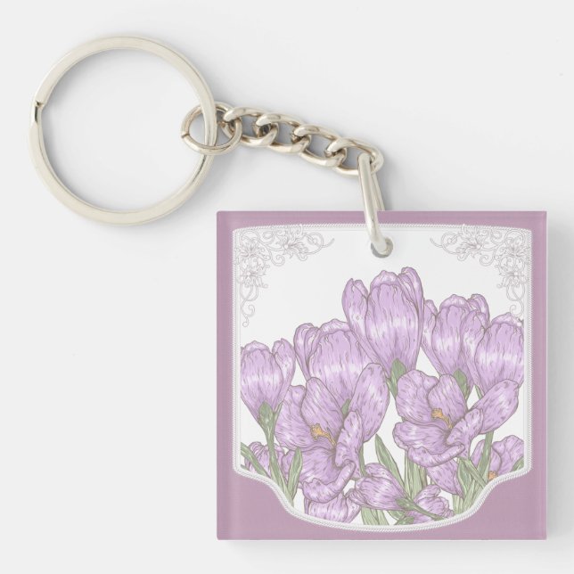 Springtime Purple Crocus Flowers Keychain (Front)