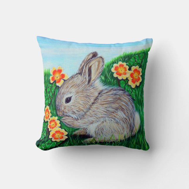 Springtime Rabbit Painting Throw Pillow (Front)