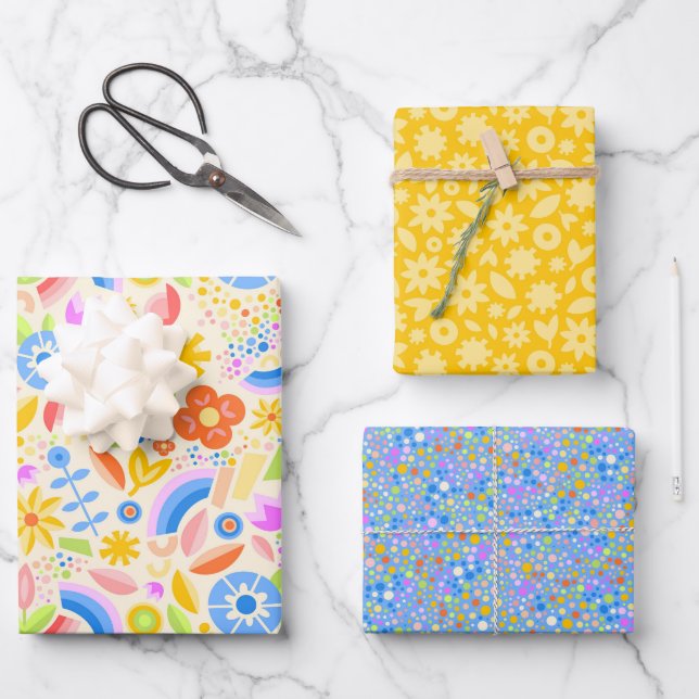 Springtime Rainbows and Dots Wrapping Paper Sheets (Front)