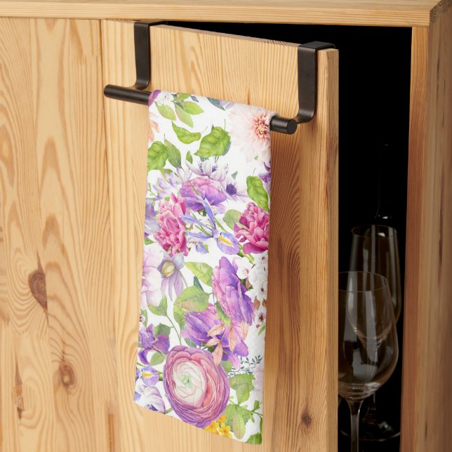 Springtime Ranunculus and Rose Kitchen Towel (Thirds Fold)