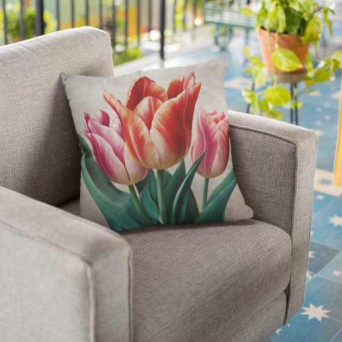 Springtime Red and Pink Tulip Bloom Throw Pillow